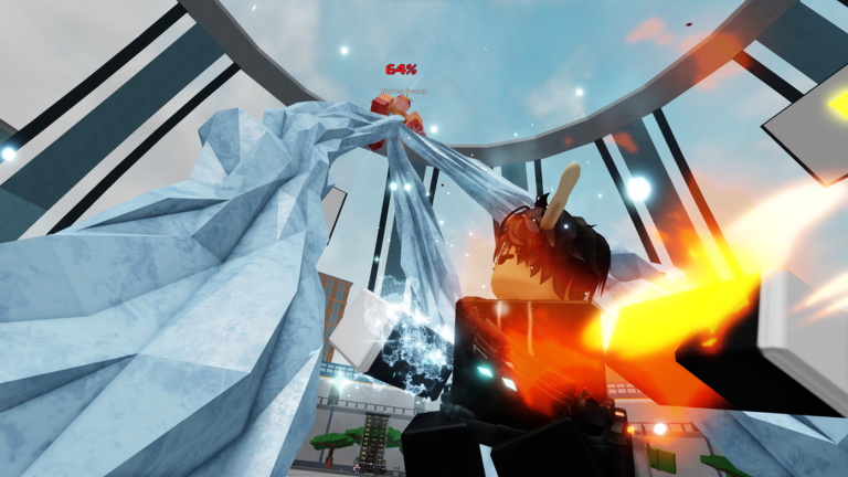 Heroes Battlegrounds Roblox gameplay media with arena combat and ice effects